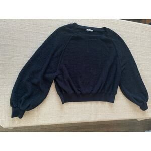 Double Zero Black Cropped Sweater Bouclé Puff Sleeves Women’s Size M